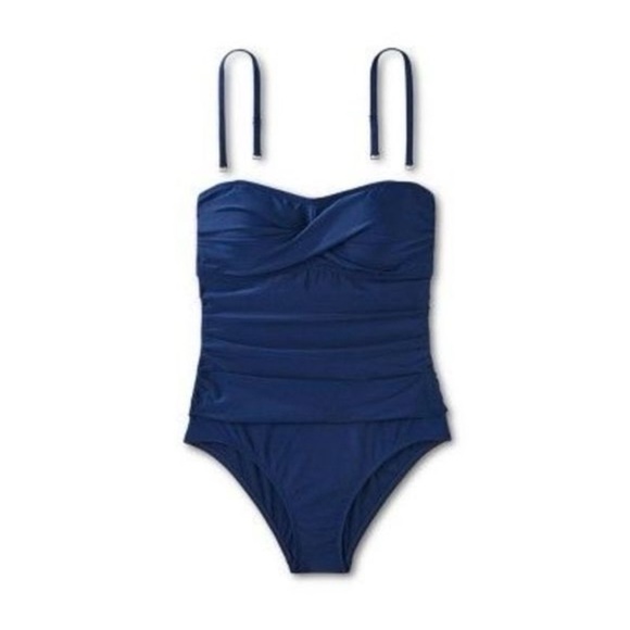 NWT Shade & Shore Women's Classic Twistfront One-Piece Swimsuit - Blue - Picture 2 of 9